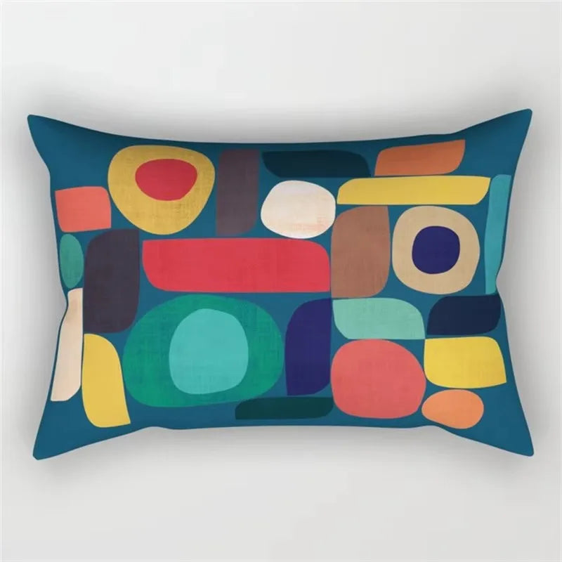 Geometric rainbow and botanical pattern cushion cover