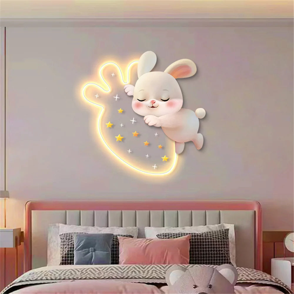 Decorative strawberry rabbit wall light for children's bedroom - vue 4 sur 8