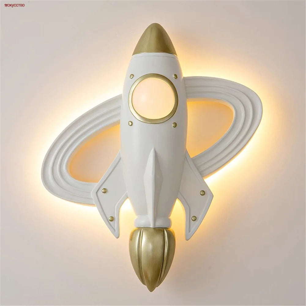 Space rocket LED wall light for children's bedroom with remote control