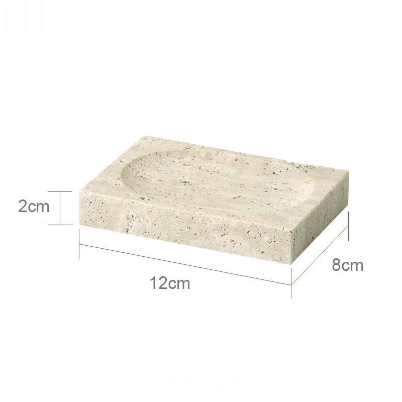 ensemble accessoires salle de bain en travertin beige naturel - vue 19 sur 28