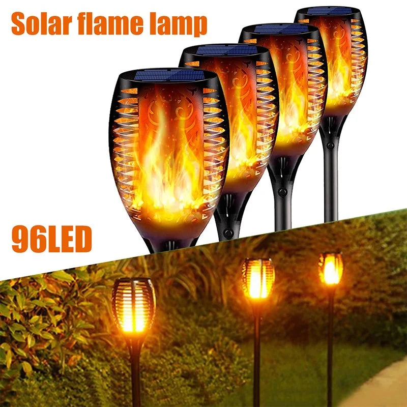 Outdoor solar torch light 96 LED flickering flame for garden and patio