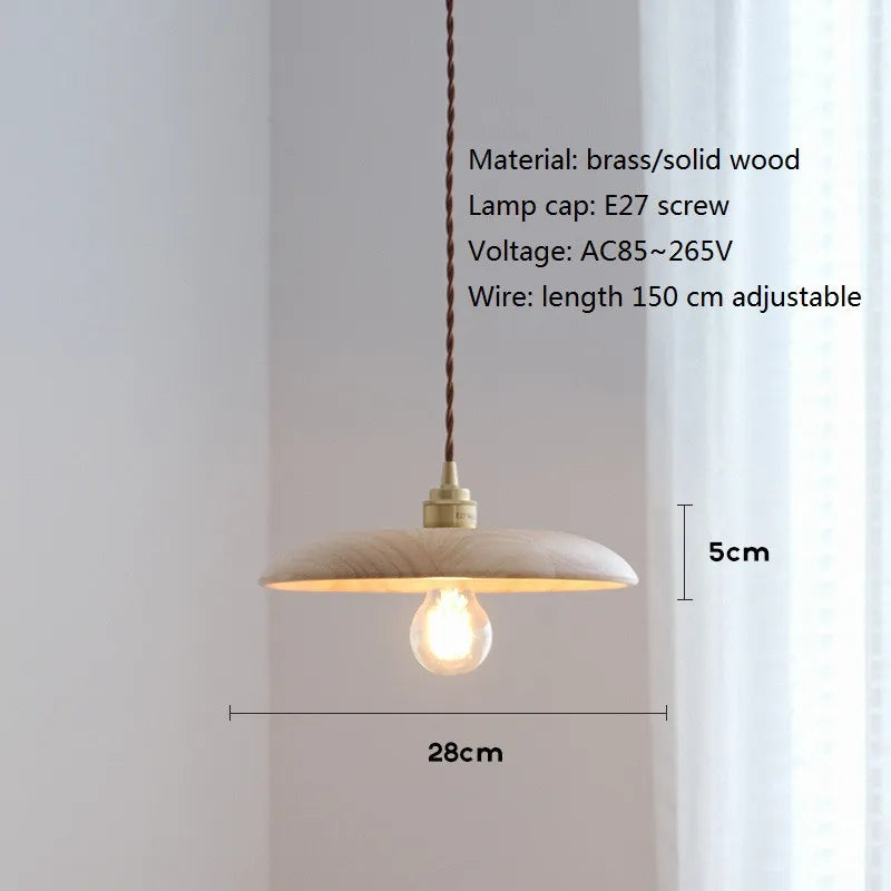 Nordic modern wooden and brass LED pendant light - vue 10 sur 10