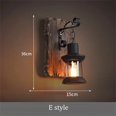Industrial wood wall lamp vintage loft style - vue 12 sur 19