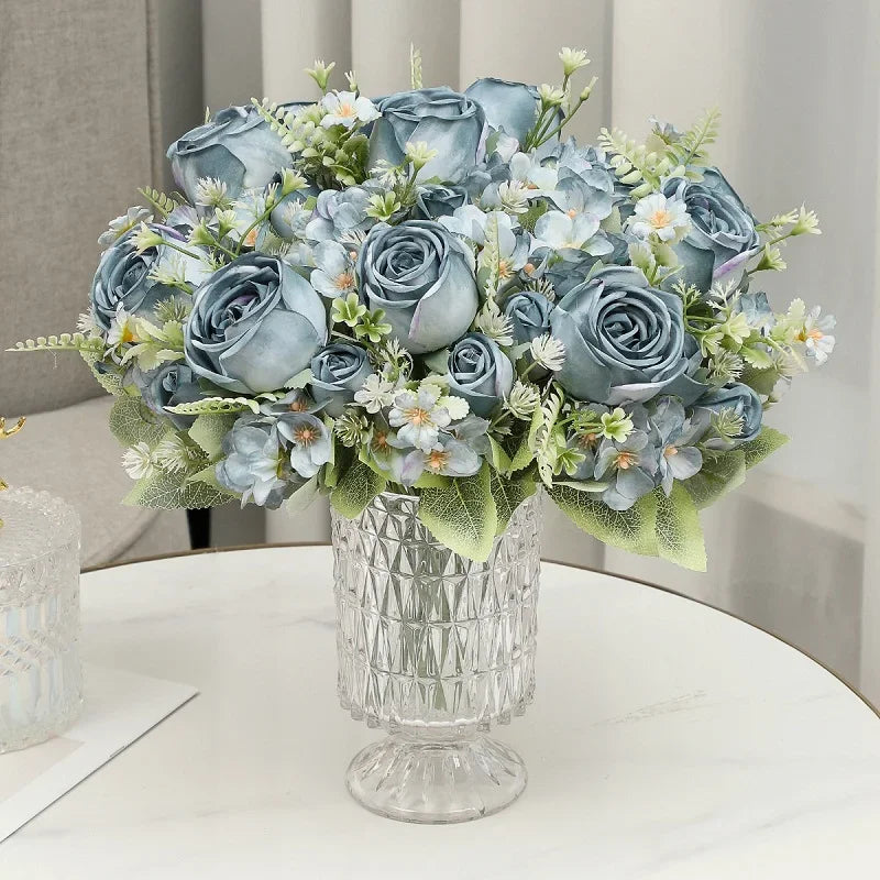 Silk artificial rose bouquet for home decoration