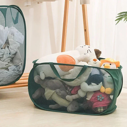 Durable Collapsible Laundry Basket, Mesh Pop Up Laundry Hamper With Side Pocket, Foldable Clothes Storage Hamper With Reinforced - vue 5 sur 9