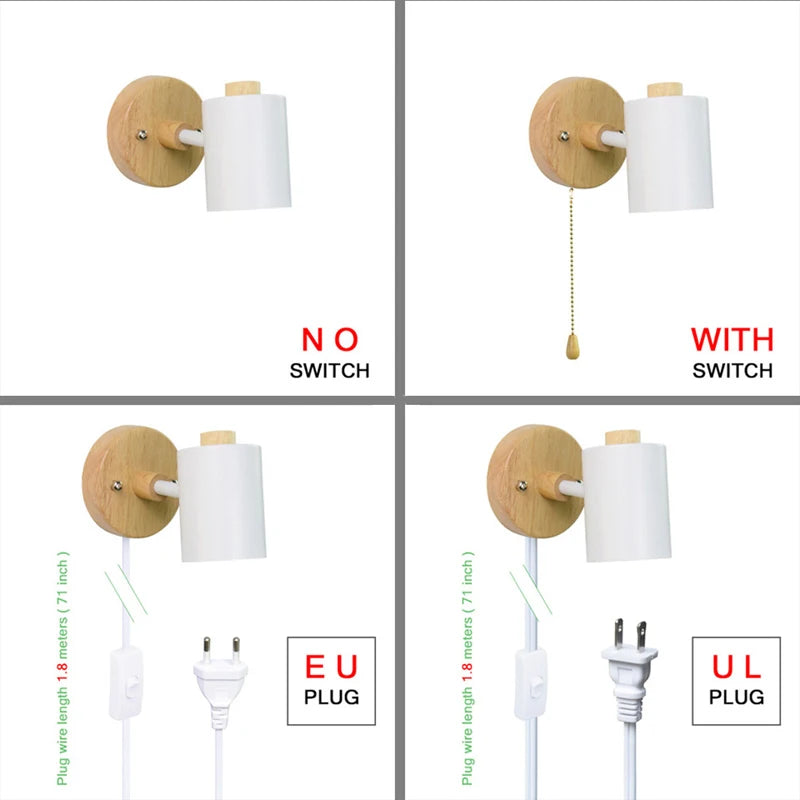Nordic wall light bedside lamp with switch eu/UL plug macaron GU10 sconce for study or bedroom modern decor - vue 5 sur 12