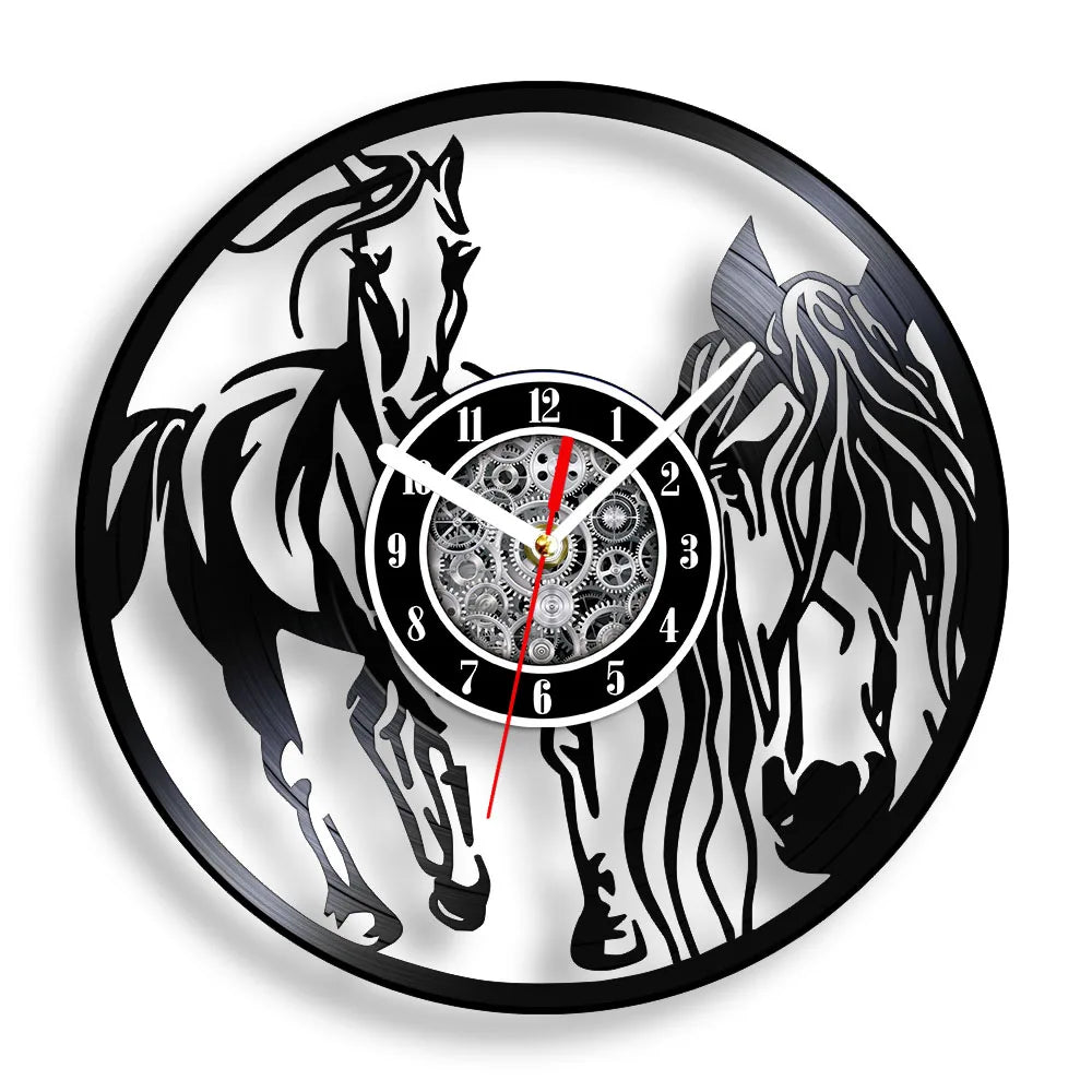 horse vinyl wall clock equestrian decoration handmade unique gift - vue 22 sur 22
