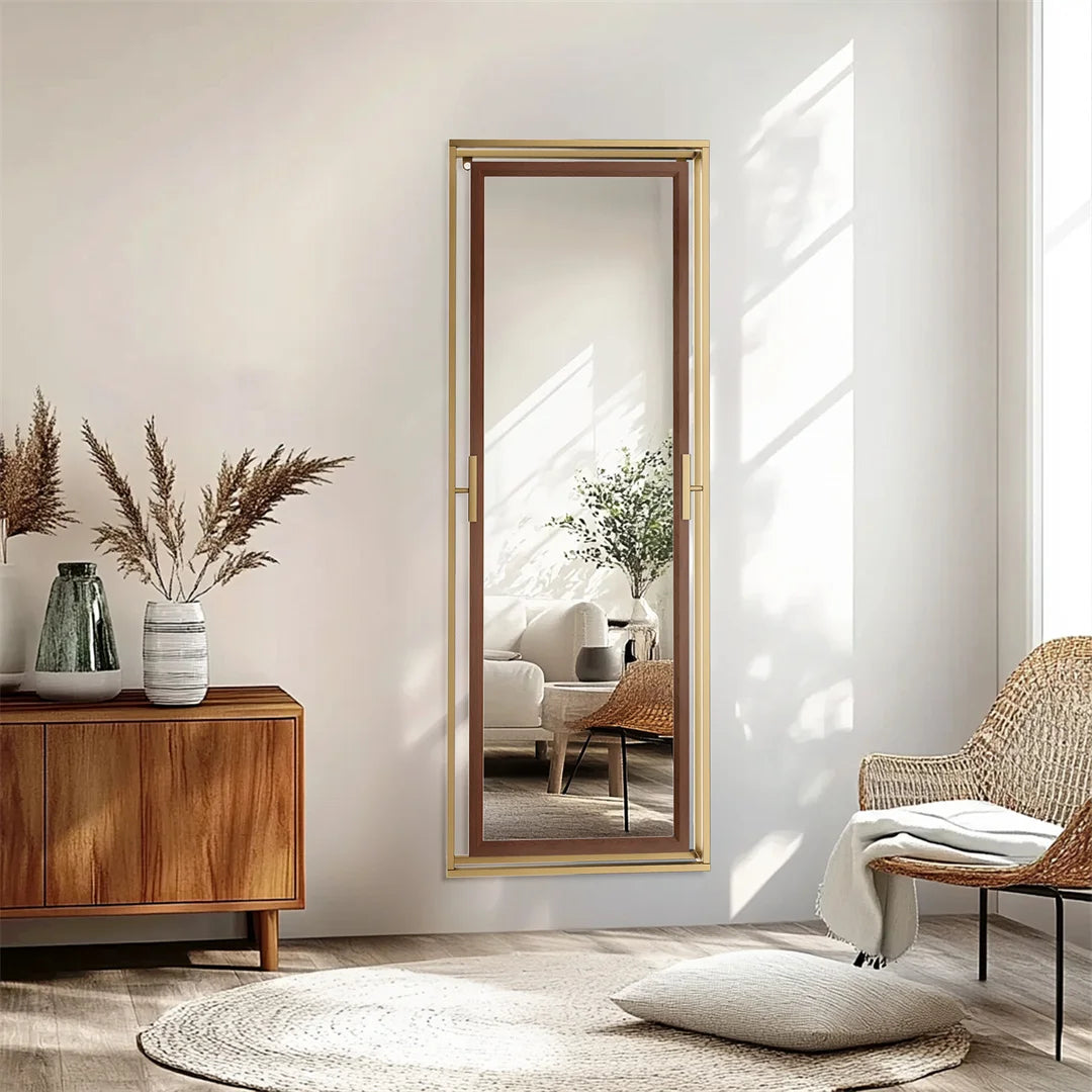 decorative floor mirror with gold metal frame - vue 3 sur 7