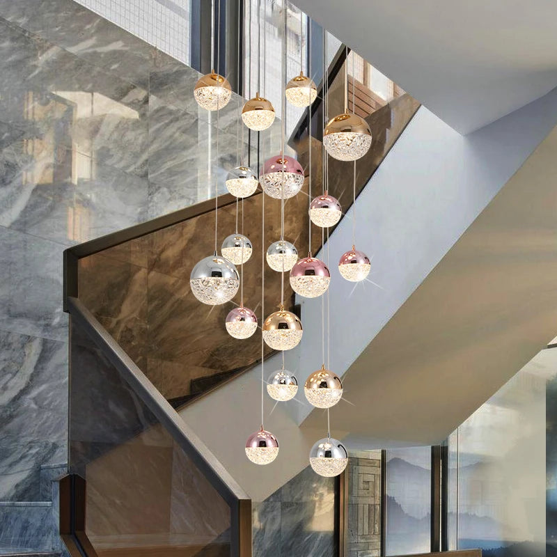 Modern minimalist long acrylic sphere chandelier for nordic villa - vue 3 sur 10
