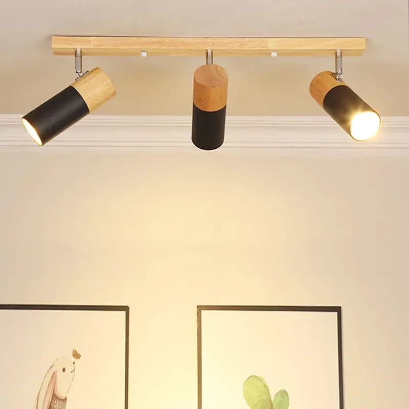 Adjustable nordic wooden rotating spotlight for cloakroom lighting - vue 4 sur 17