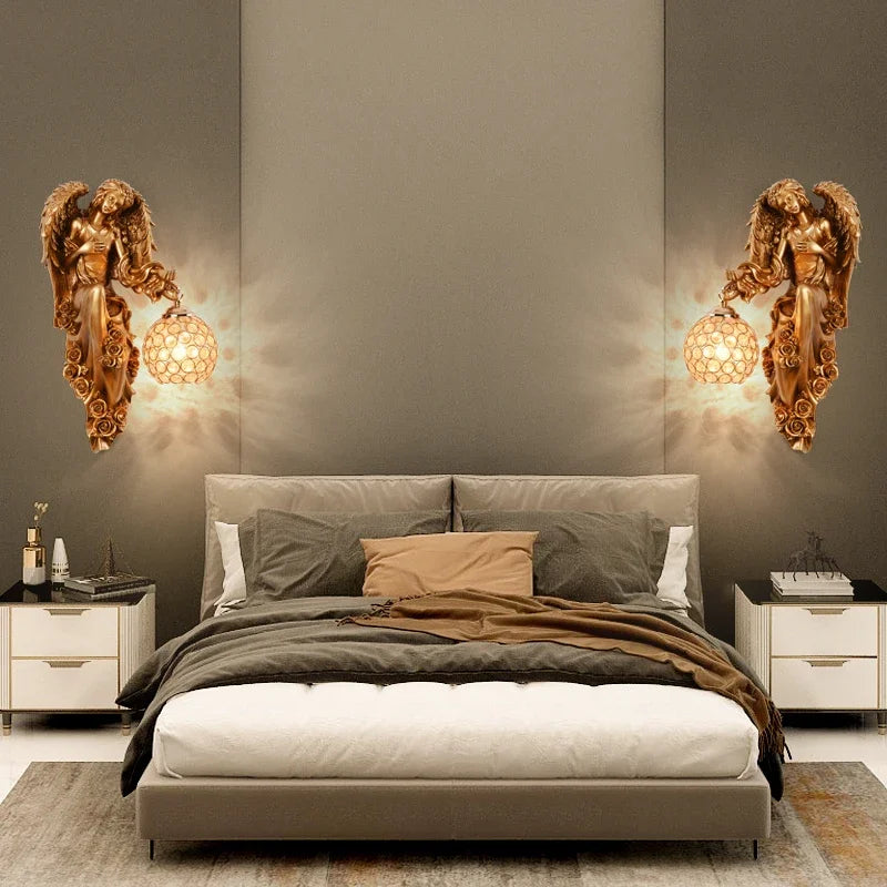 Modern Nordic LED wall light angel mermaid resin decor