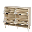 Shoe Cabinet Retro Country House Style, with 4 Rattan Flaps, Wooden Shoe Rack, Shoe Storage Chest for 20-36 Pairs of Shoes