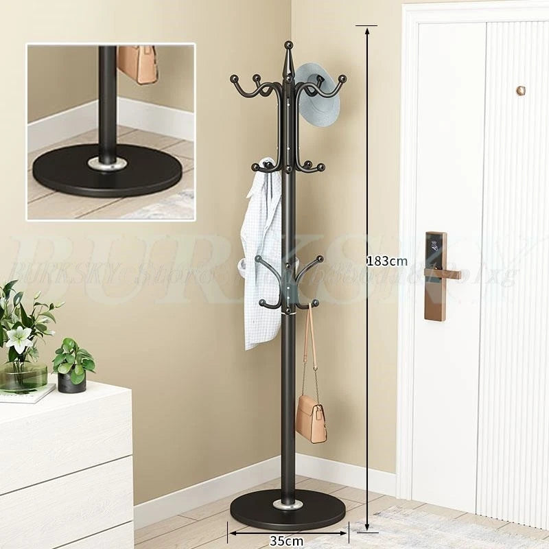 freestanding metal coat rack with 16 hooks and shelves - vue 11 sur 18