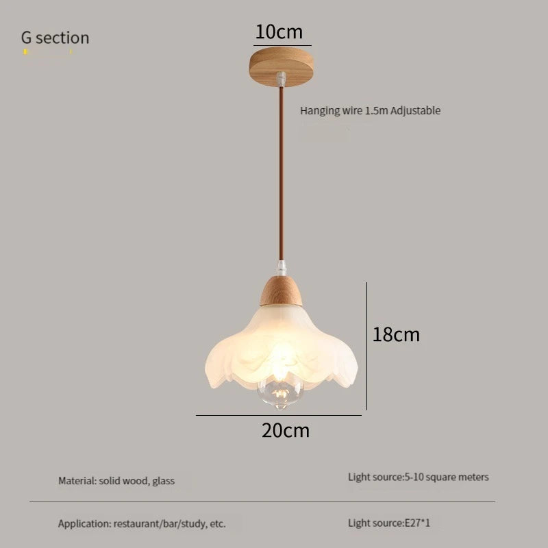 Modern nordic LED pendant chandelier in wood and glass - vue 9 sur 13