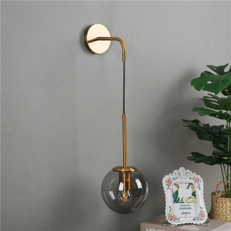 Vintage postmodern nordic glass ball LED wall light