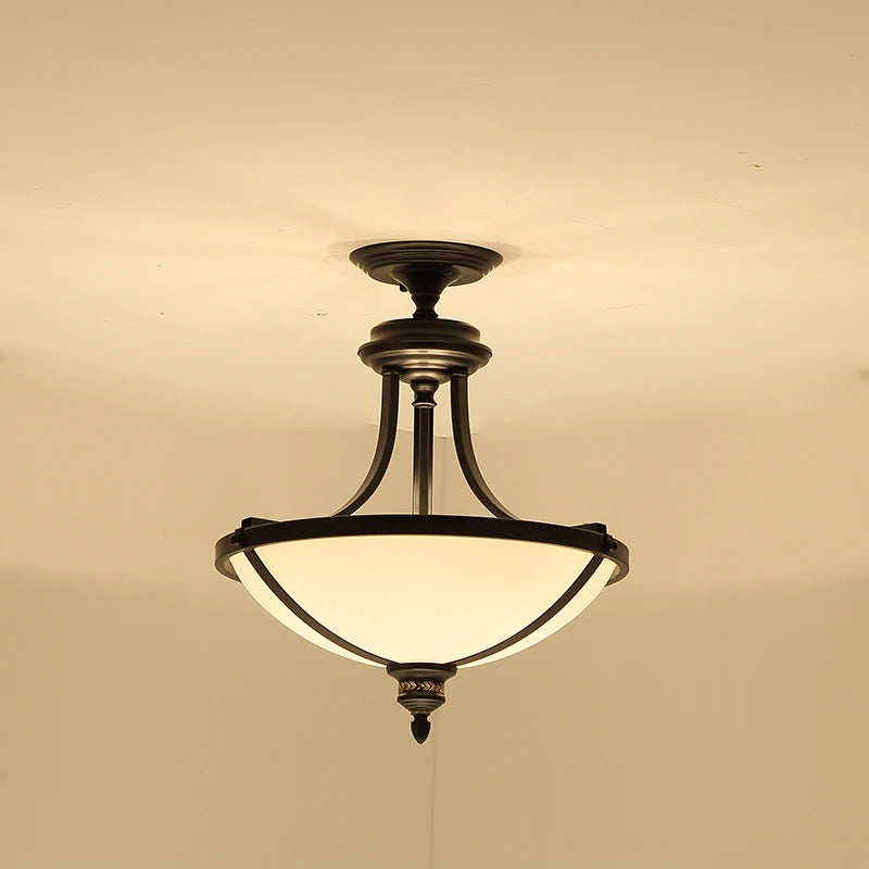 American country style LED chandelier in wrought iron and glass