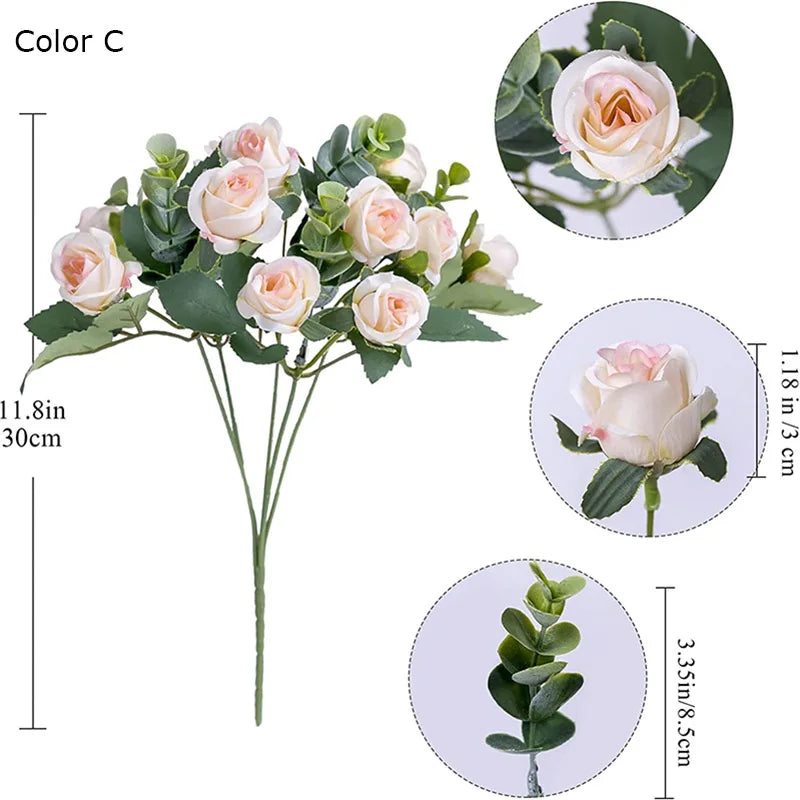 Artificial rose bouquet with eucalyptus and decorative peony - vue 7 sur 12