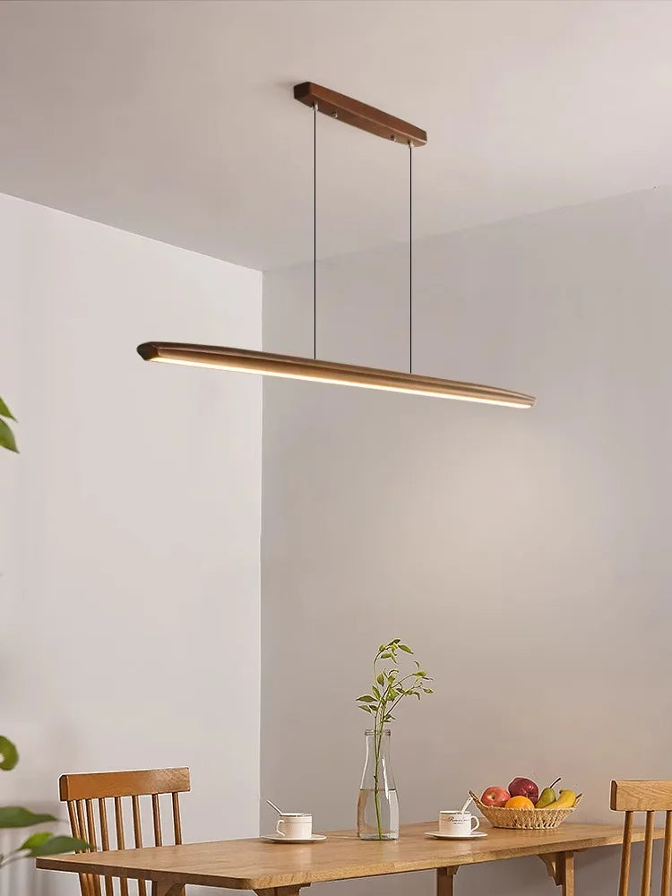 Modern long solid wood LED pendant light