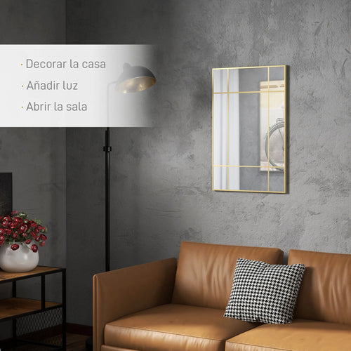 rectangular wall mirror with gold metal frame - vue 4 sur 7