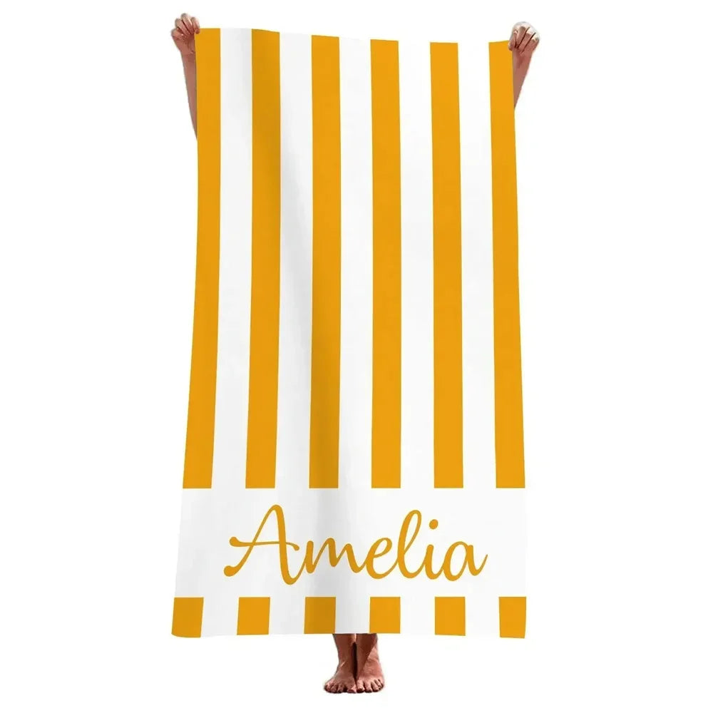 Personalised geometric striped microfibre beach towel