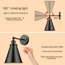 American retro black iron rotating wall light with switch