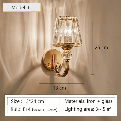 Modern nordic luxury crystal LED wall light