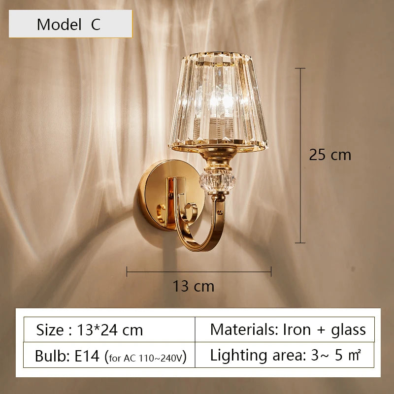 Modern nordic luxury crystal LED wall light