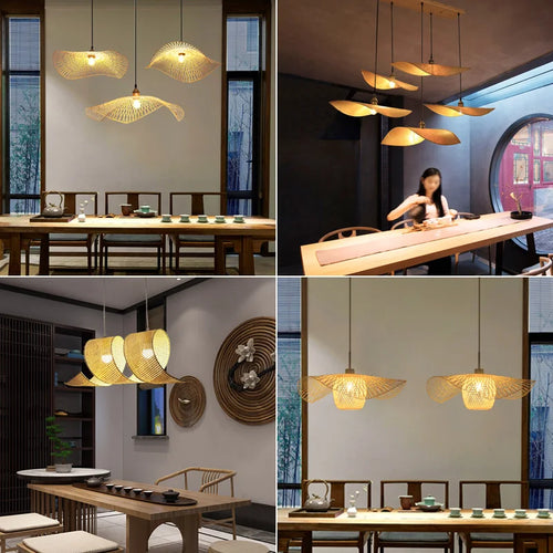 Japanese style bamboo chandelier for zen Asian decor - vue 3 sur 11