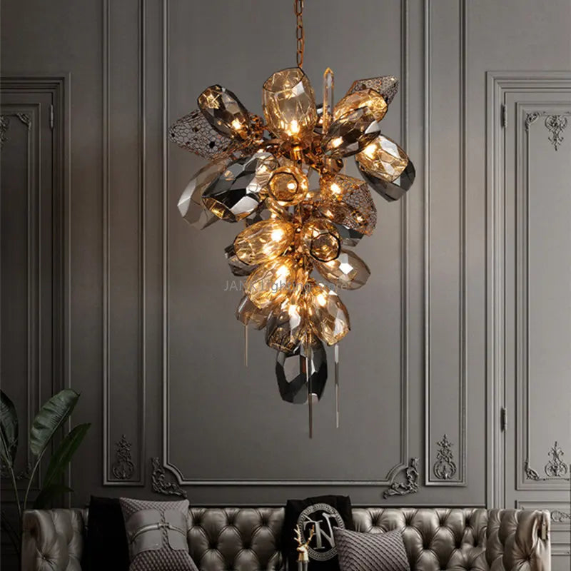 Modern stainless steel and crystal chandelier with integrated LED
