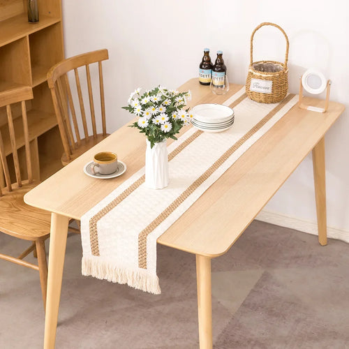 Chemin de table style campagne motif carreaux tissé - vue 4 sur 5
