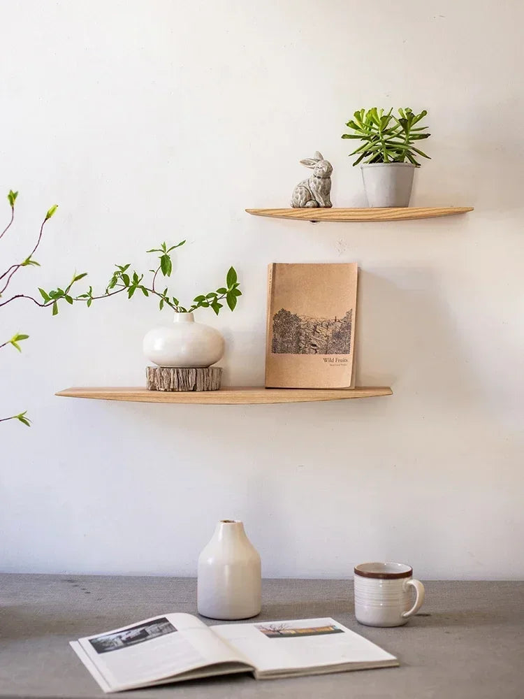 solid wood wall shelf modern minimalist display rack