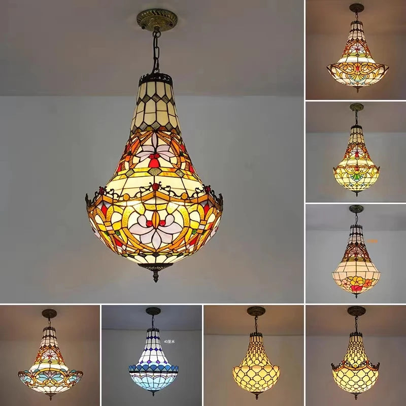 Mediterranean vintage stained glass chandelier for elegant interiors - vue 6 sur 14