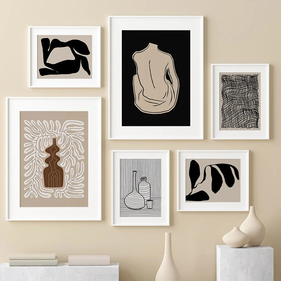 abstract wall art body lines vase leaf modern decoration