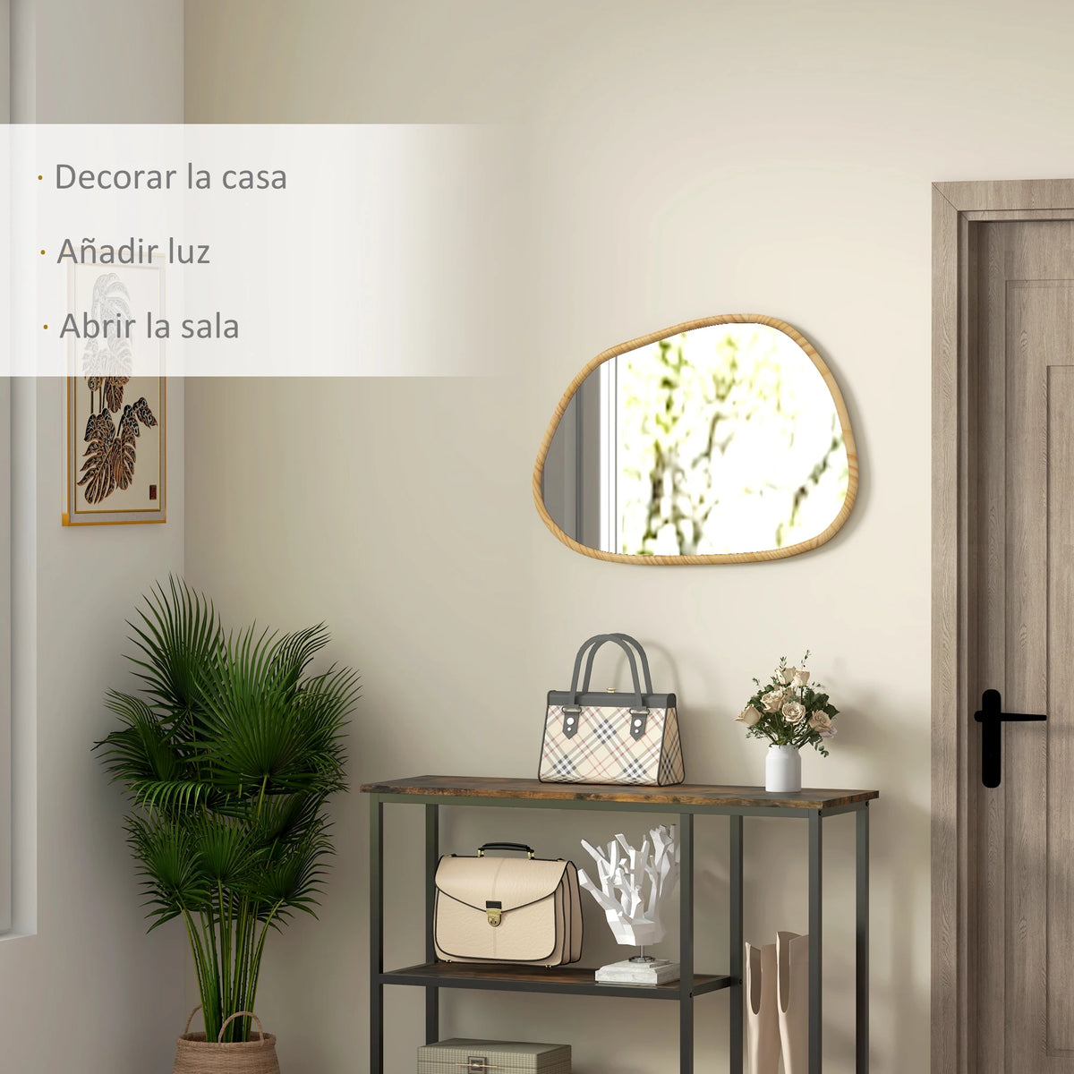 homcom irregular shape wall mirror natural wood frame - vue 4 sur 7