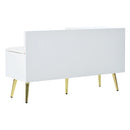 Modern luxury shoe chest in white with storage, upholstered bench and backrest shoe rack with metal handles and Meta