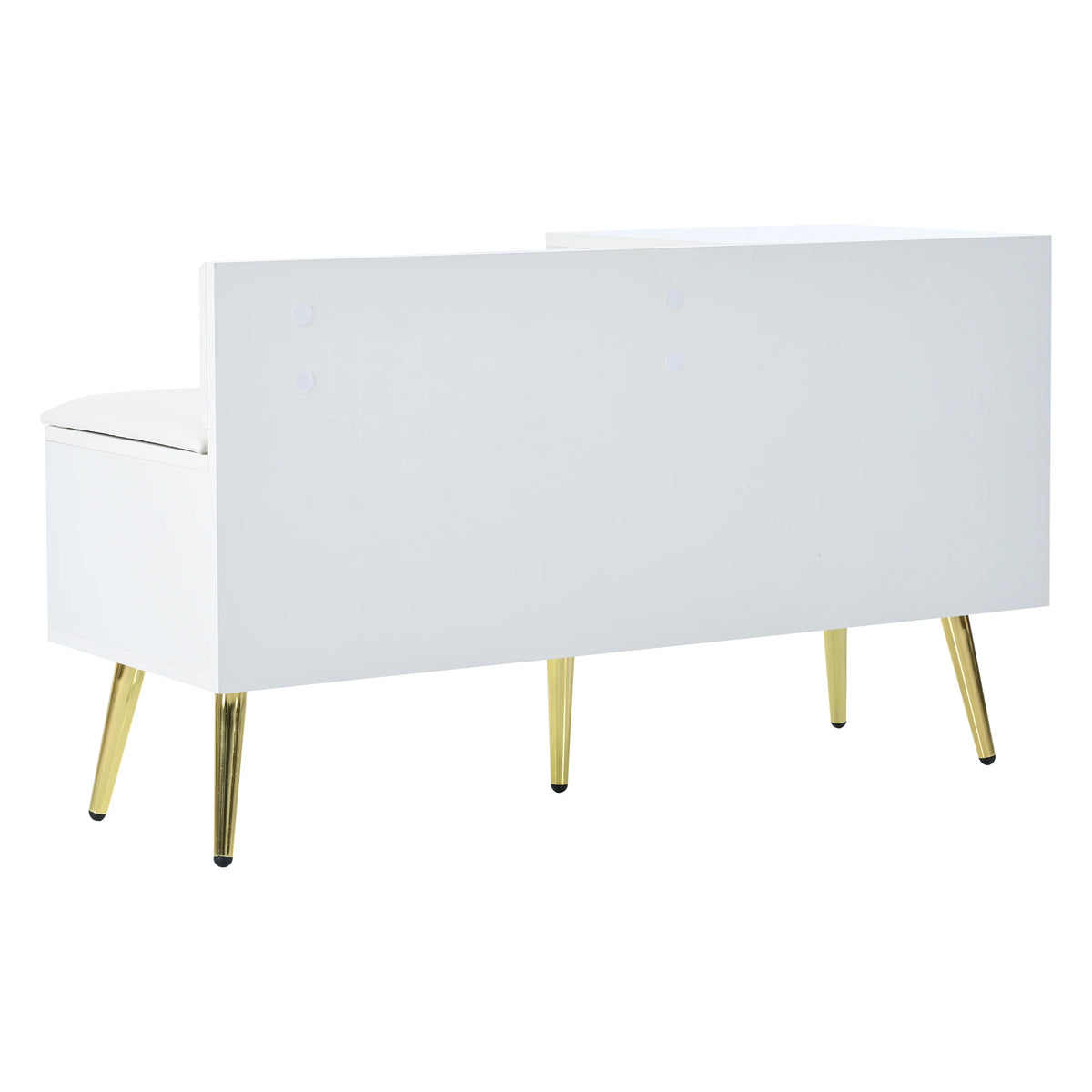 Modern luxury shoe chest in white with storage, upholstered bench and backrest shoe rack with metal handles and Meta - vue 3 sur 6