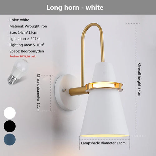Decorative macaron horn wall light for indoor bar, restaurant, living room, bedroom, hallway or bedside - vue 18 sur 19