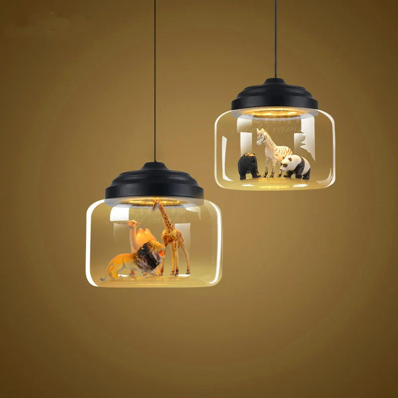 Cartoon animal glass pendant light for interior decoration - vue 10 sur 10