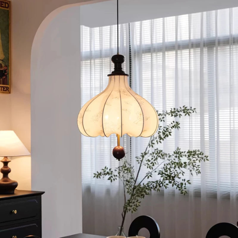 Vintage fabric pendant light with wood pattern for interior decor