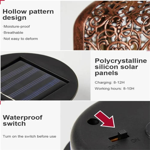 Retro solar lantern with cut-out pattern for outdoor and decoration - vue 7 sur 6