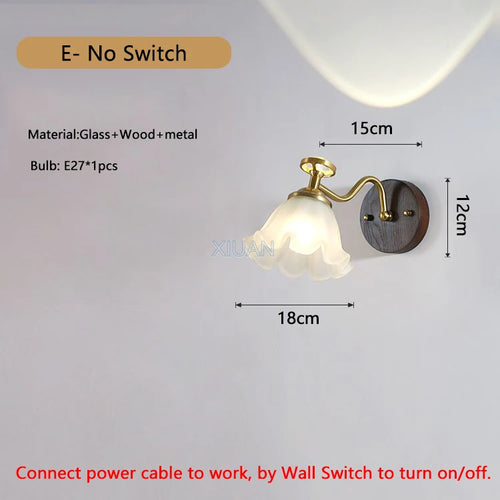 Wabi-sabi glass flower wall light with solid wood - vue 17 sur 21