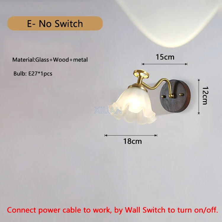 Wabi-sabi glass flower wall light with solid wood - vue 16 sur 21