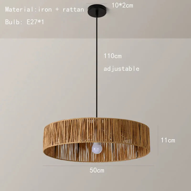 Southeast Asian style rattan pendant light with adjustable cord