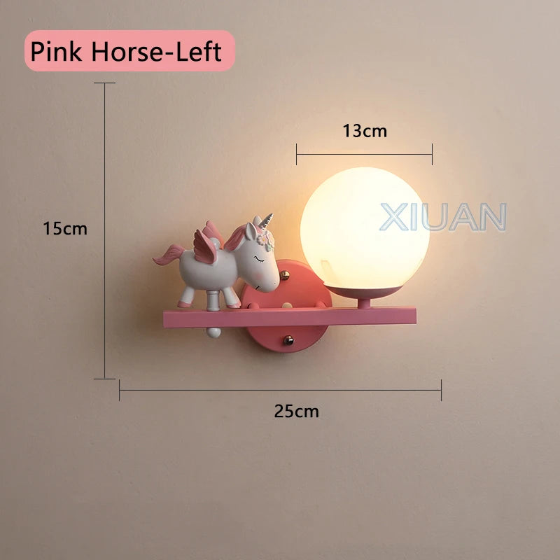 Children's wall light with princess, horse and rabbit motifs