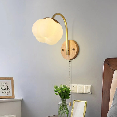 Nordic wooden wall light with cord switch cotton design - vue 2 sur 14