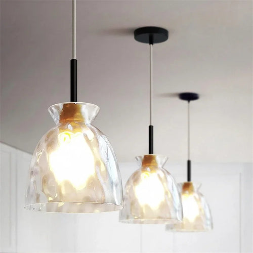 Modern wood and glass chandelier for Nordic decor - vue 6 sur 9