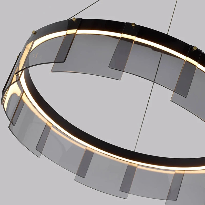 Modern Nordic smoked glass LED pendant chandelier - vue 5 sur 9