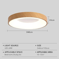 Modern circular ultra-thin wood grain LED ceiling light