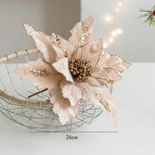 Artificial Christmas flower in glitter velvet festive decoration for home - vue 12 sur 12