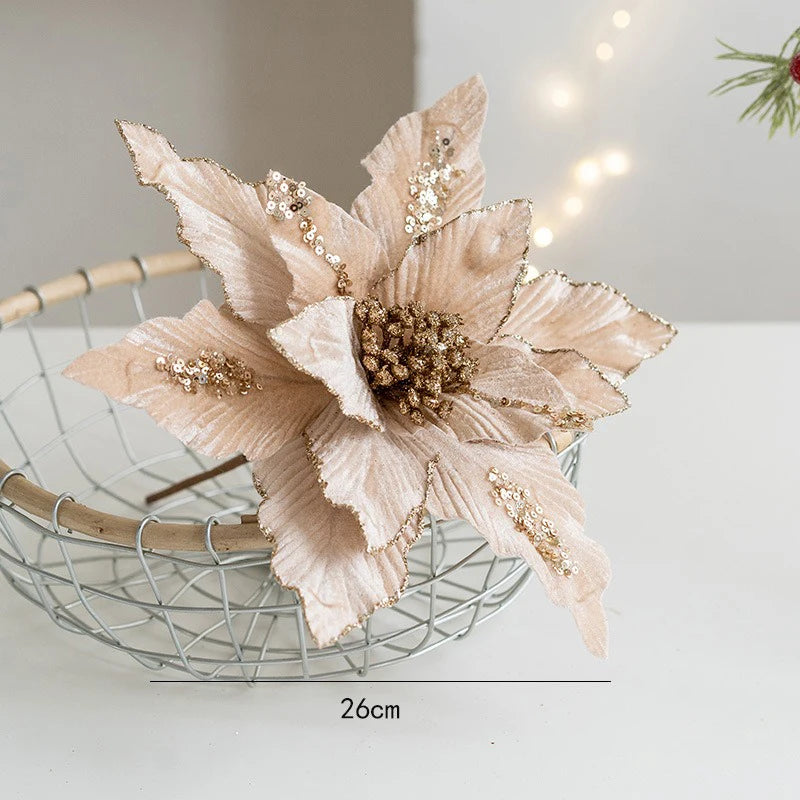 Artificial Christmas flower in glitter velvet festive decoration for home - vue 12 sur 12